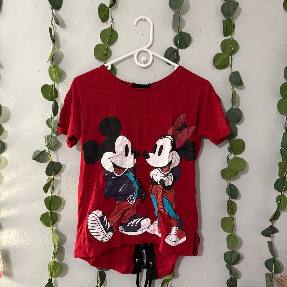 Disney Red Short Sleeve Tee with Mickey and Minnie